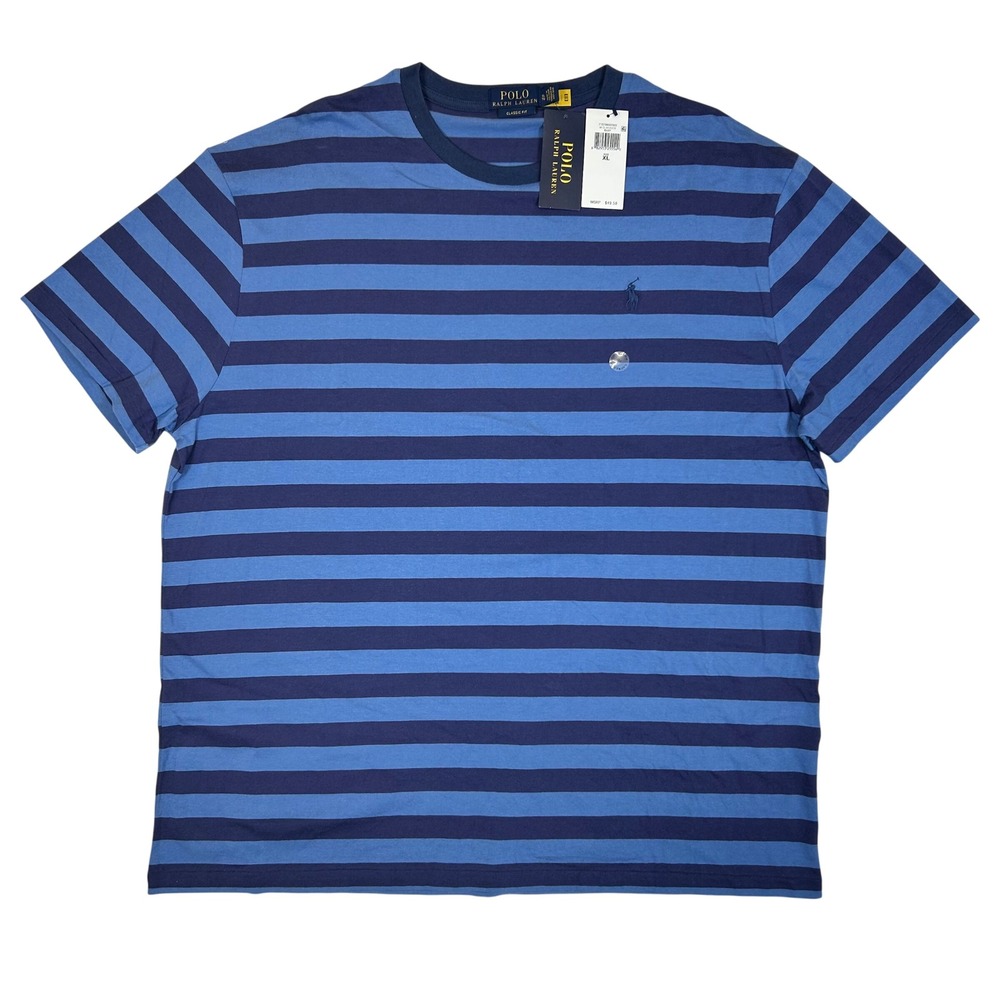 Polo Ralph Lauren Mens XL Classic Fit Striped T-Shirt Navy Blue Cotton New